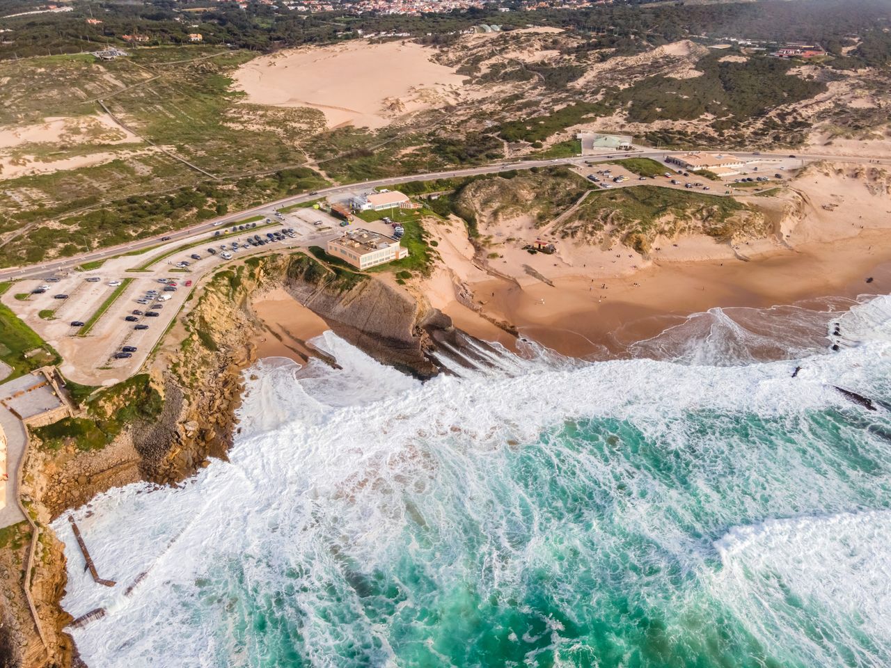 HIGH ANGLE VIEW OF SEA AND LAND