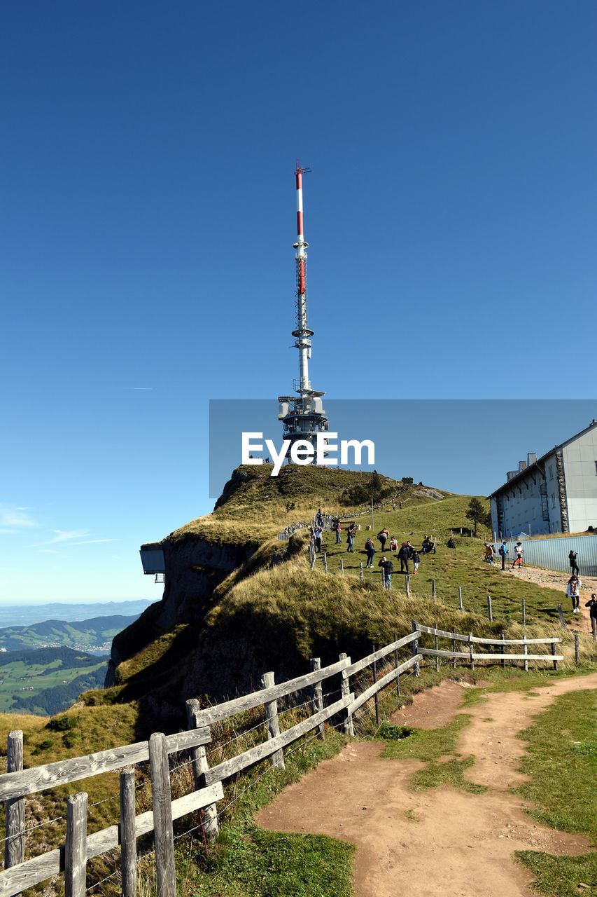 Arth, switzerland 09.29.2019. radio tower and a hotel at the top of mount rigi