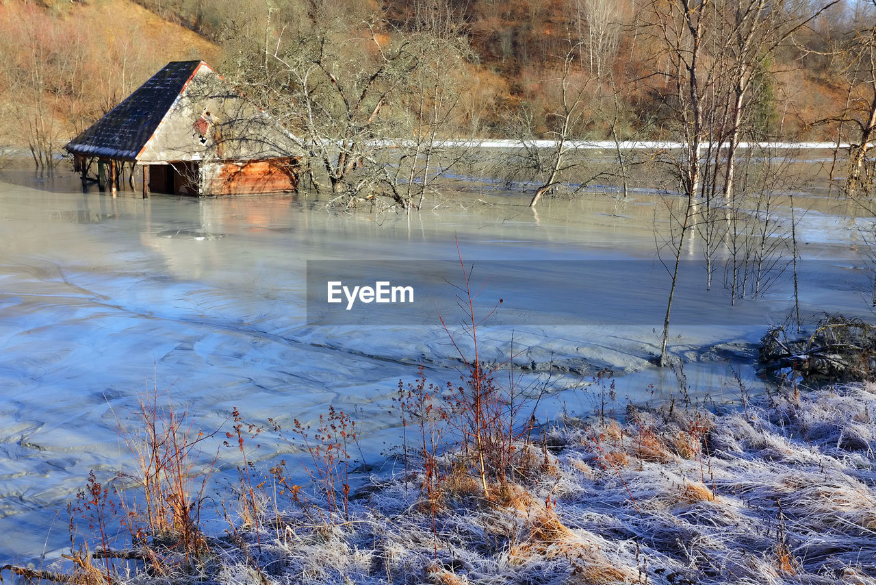 FROZEN LAKE DURING WINTER