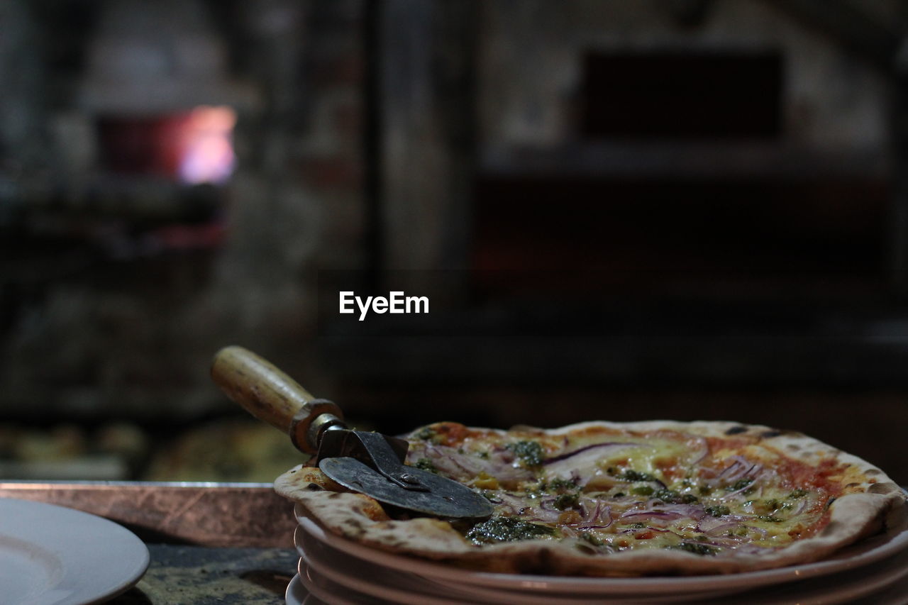 Close-up of pizza on table