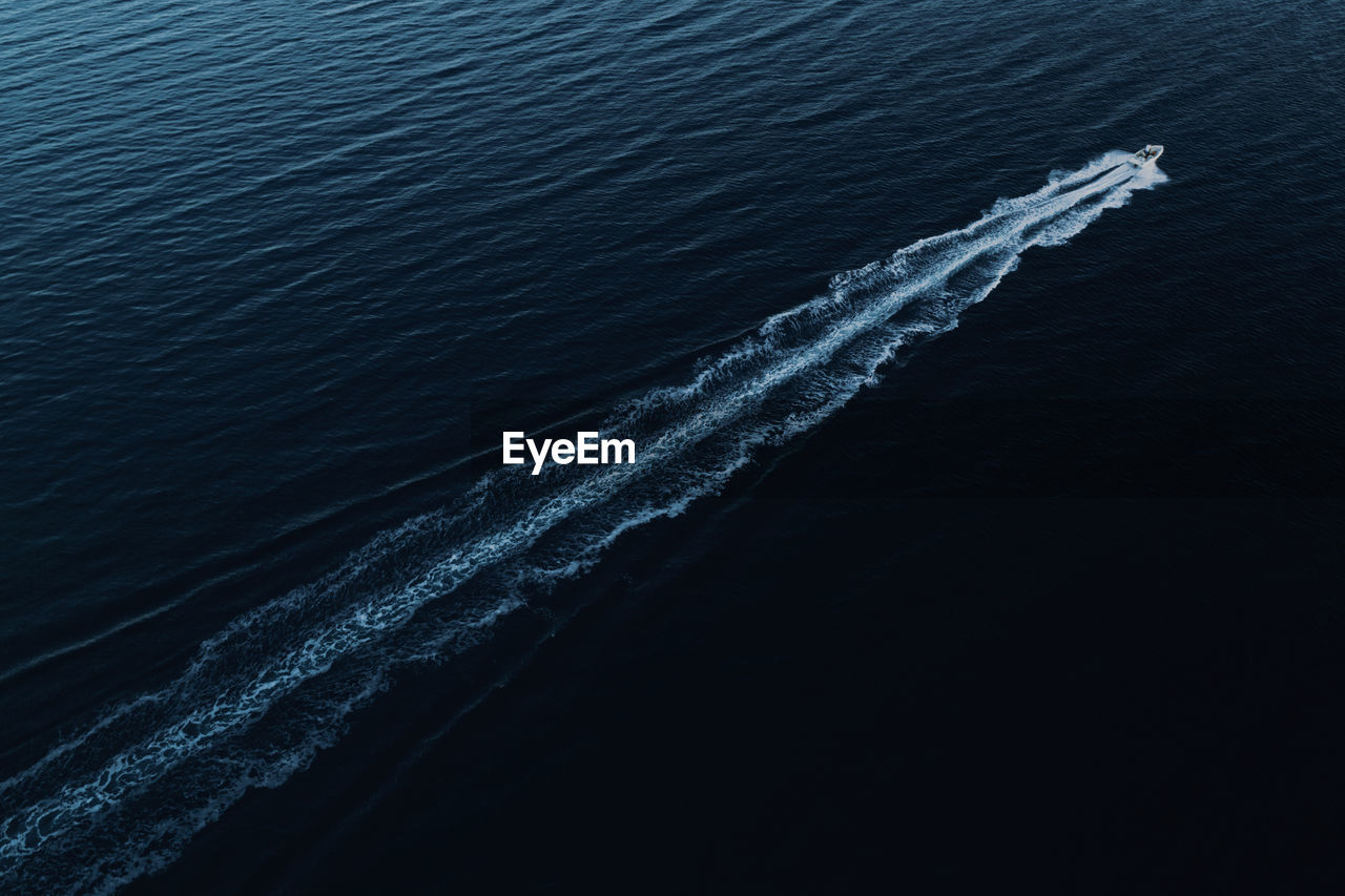 High angle view of boat moving on sea 