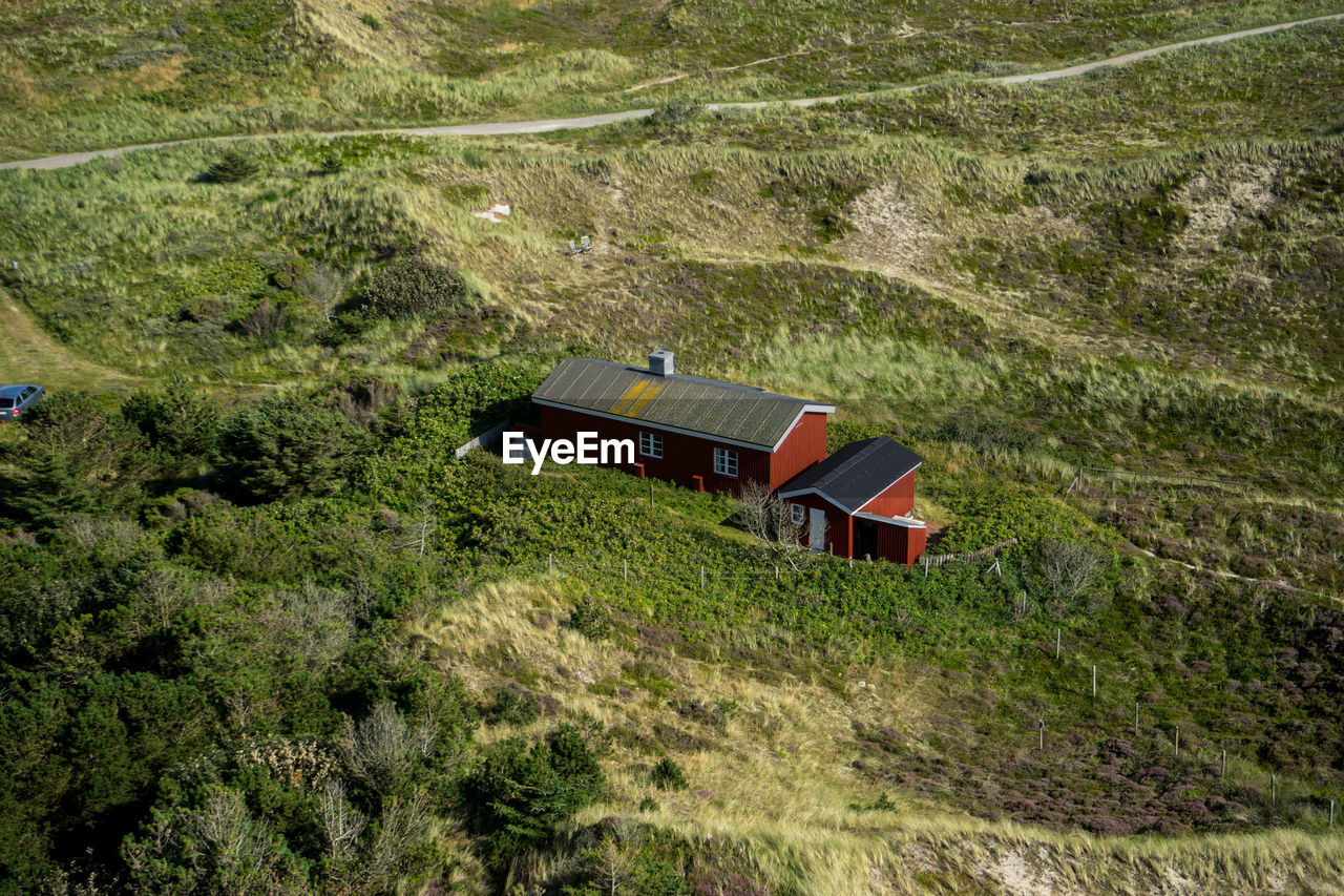 High angle view of green landscape