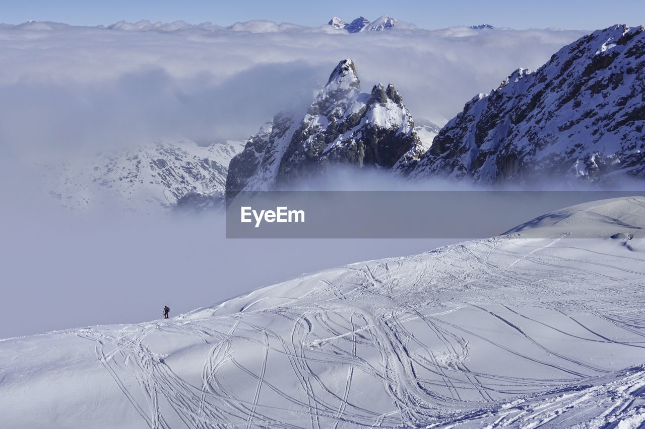 Winter view of thedolomites from the top of marmolada