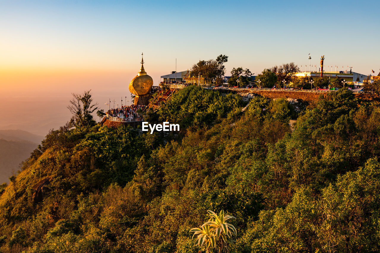 Panoramic view of the holy pilgrimage site of the golden rock kyaikhtiyo pagoda  in myanmar