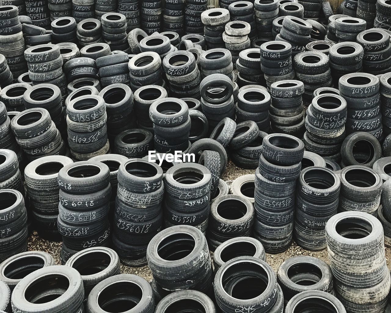 High angle view of tires at industry