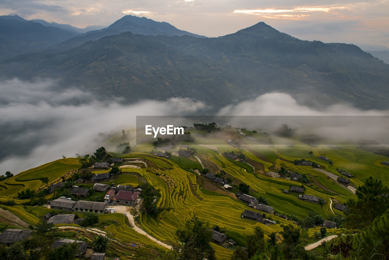 Aerial view of mountains against sky