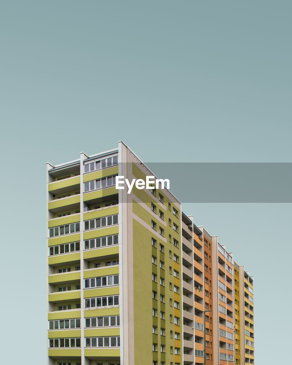 Low angle view of buildings against clear sky