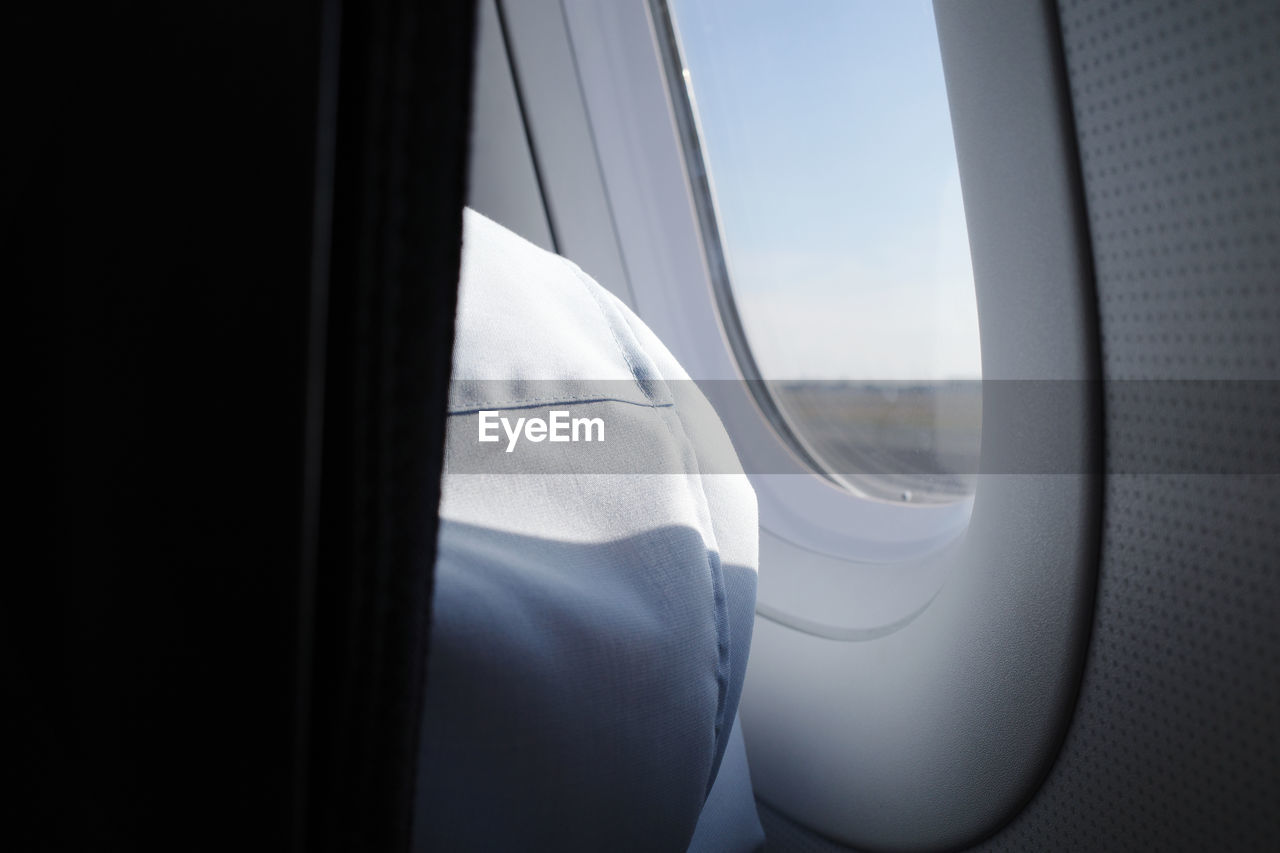 Close-up of white airplane window