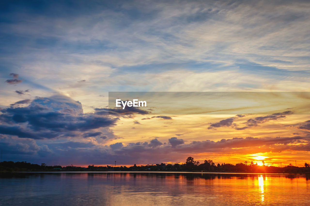 VIEW OF LAKE AGAINST SKY DURING SUNSET