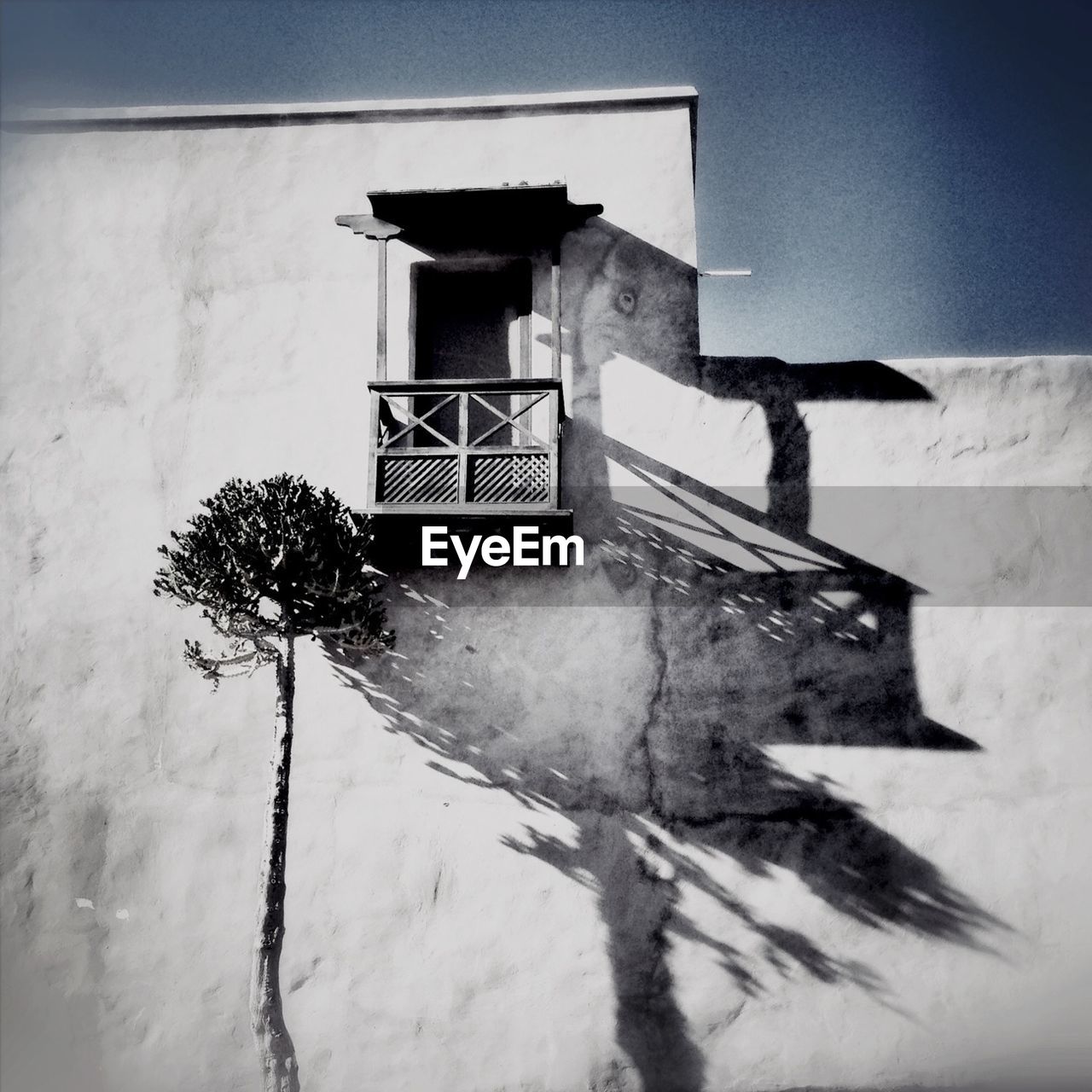 Wall with balcony and tree