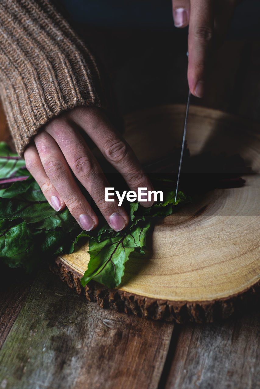 CLOSE-UP OF PERSON HAND HOLDING CUTTING BOARD