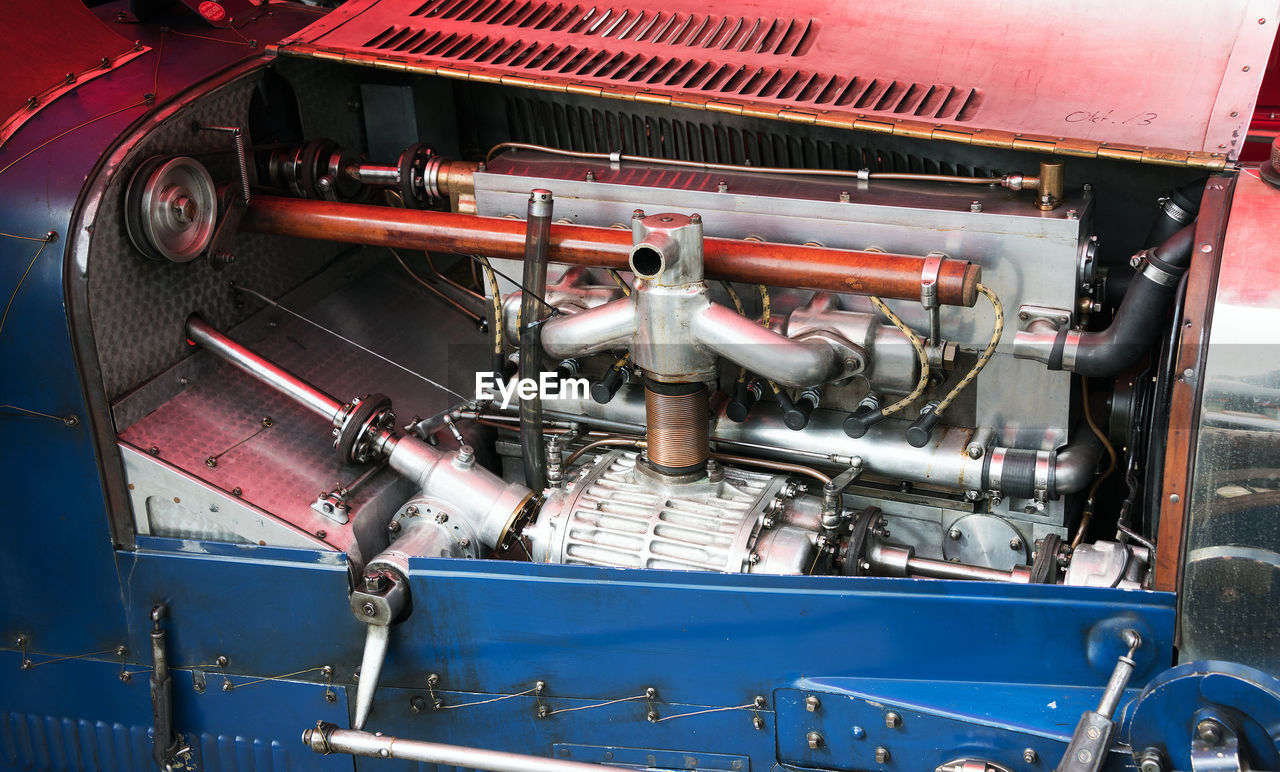 High angle view of vintage car engine