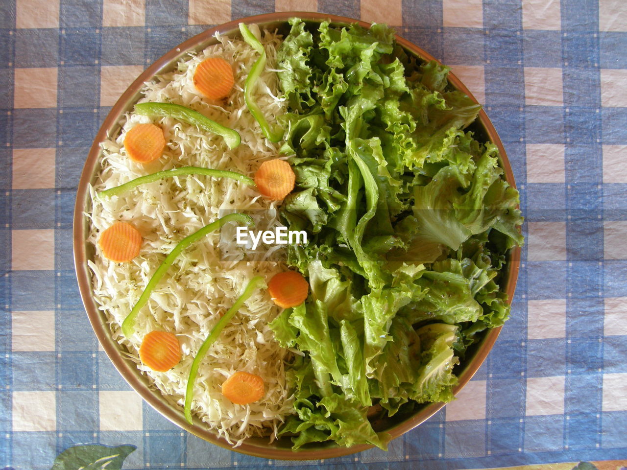 High angle view of vegetables in bowl on table