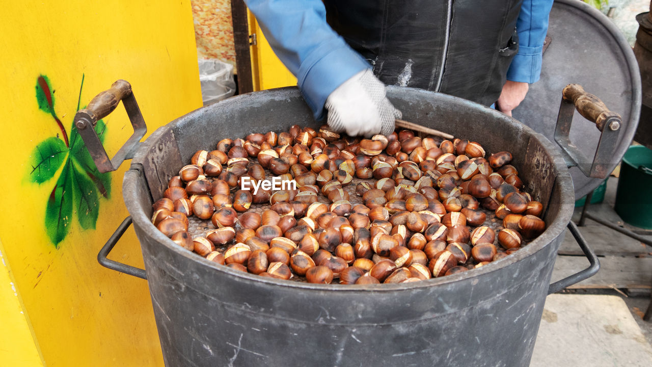 High angle view of man working in container