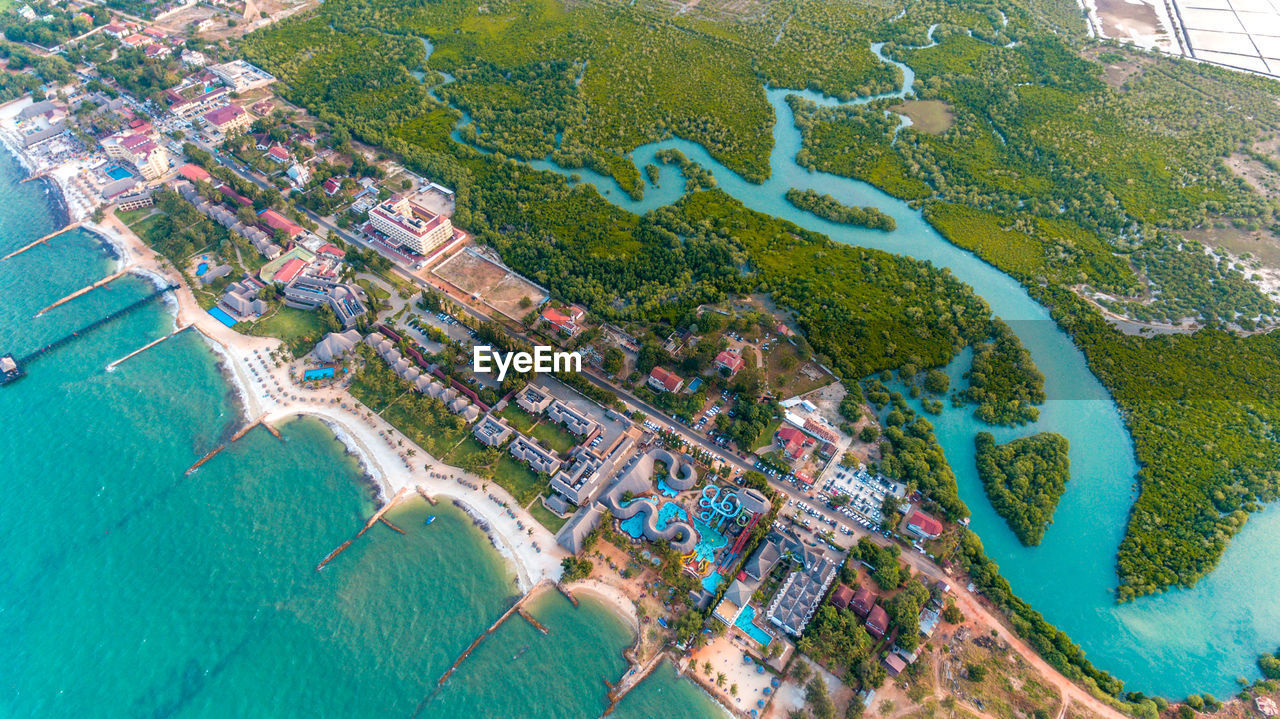 Aerial view of the beach resort in dar es salaam