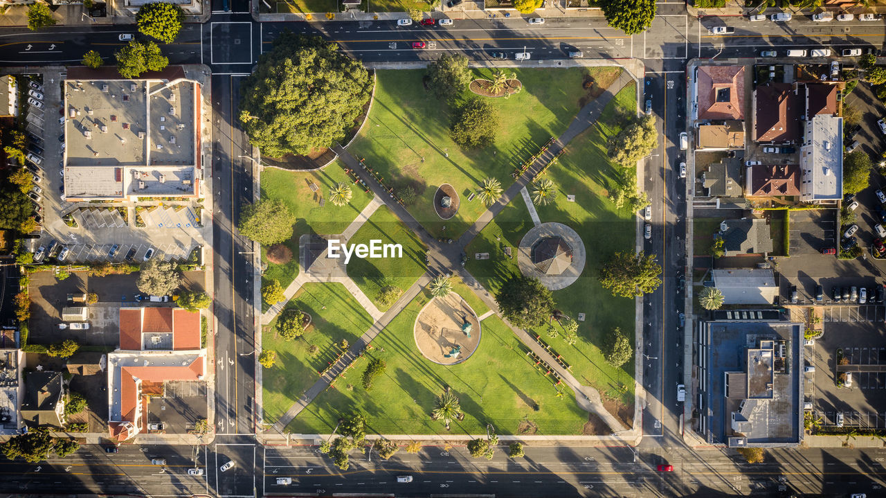 High angle view of buildings in city