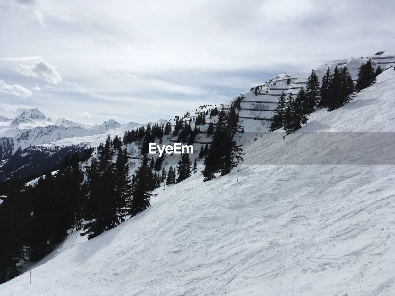 Snow covered landscape against sky