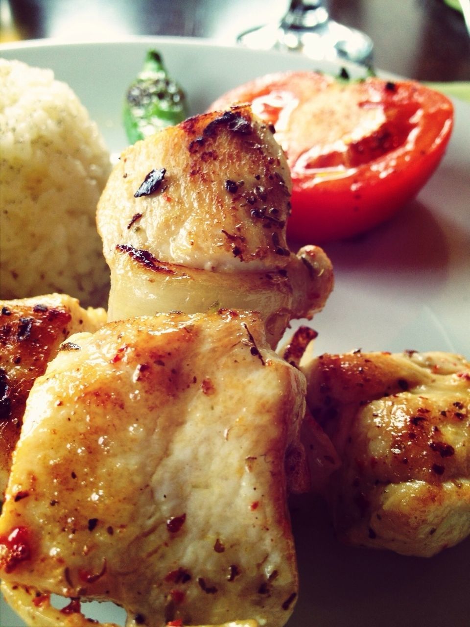 Close-up of roast chicken in plate