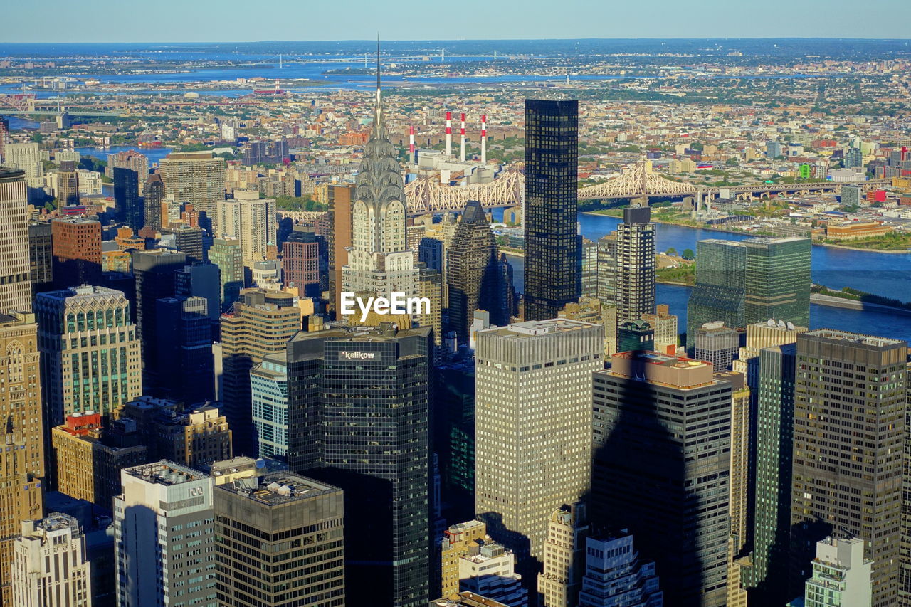 High angle view of buildings against sky