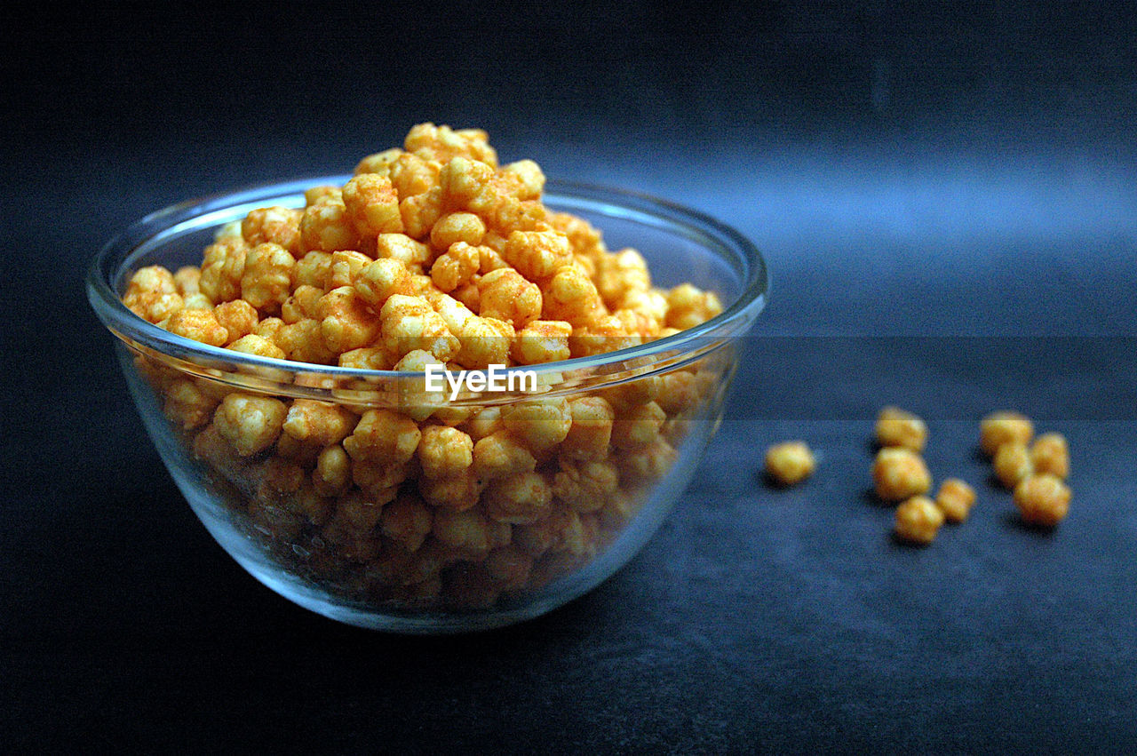 Close-up of crunchy snacks on table