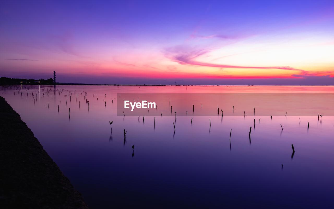 Scenic view of sea against sky during sunset