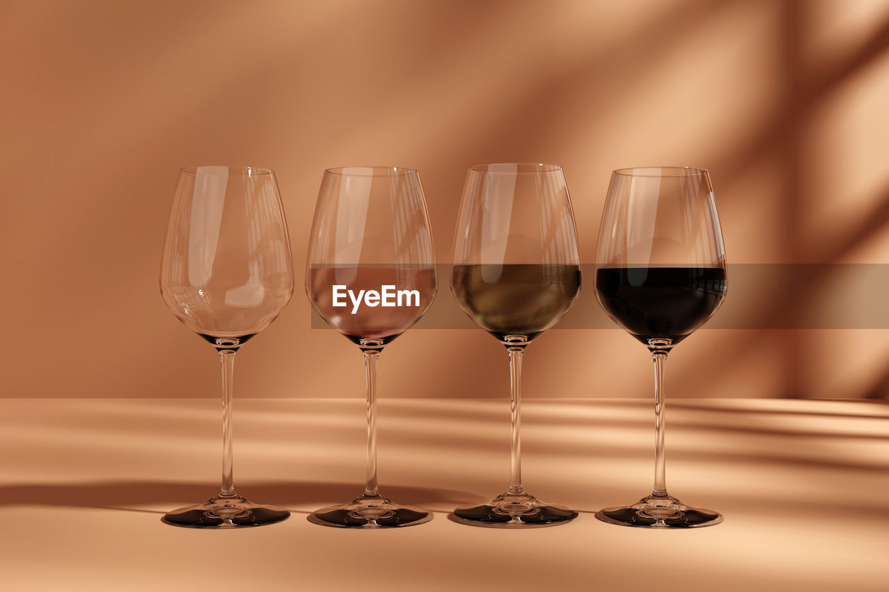 close-up of wineglasses on table