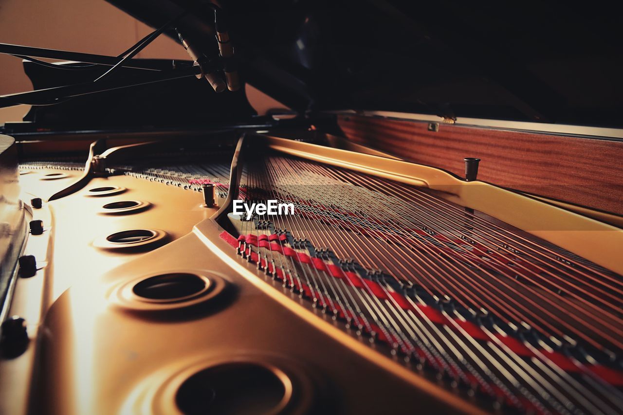 Close-up of piano strings