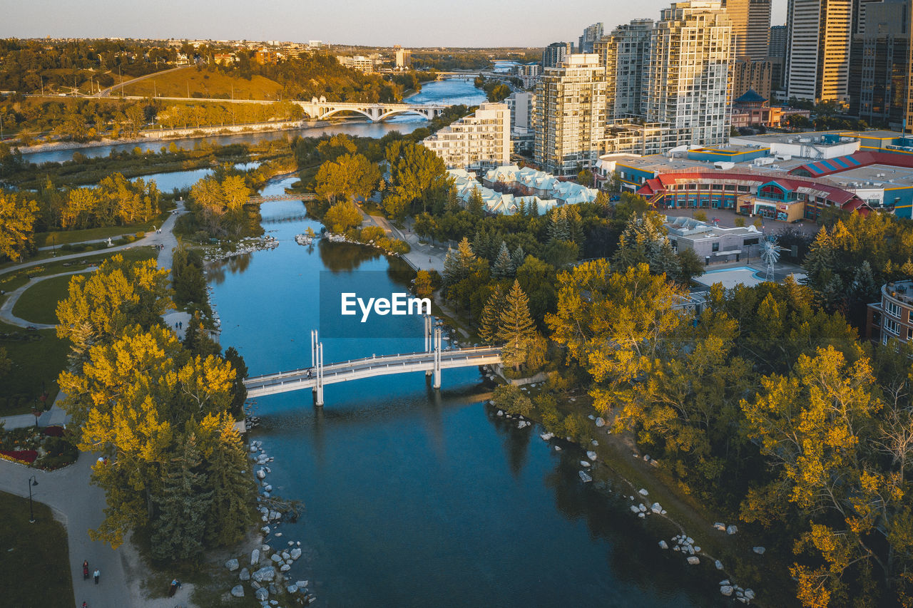 East downtown calgary summer sunset aerial