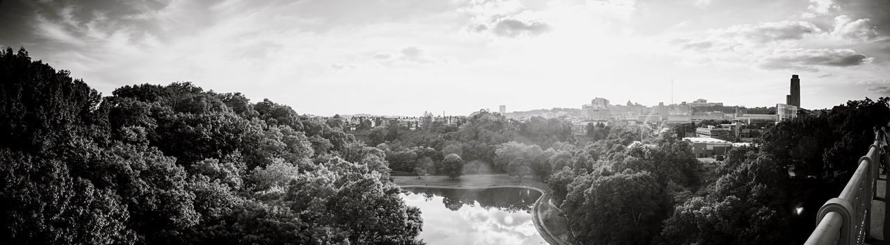 Panoramic view of river amidst trees against sky