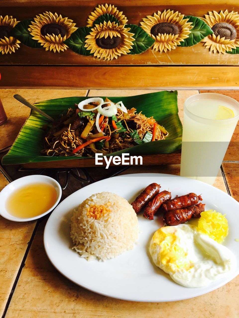 High angle view of meal served on table