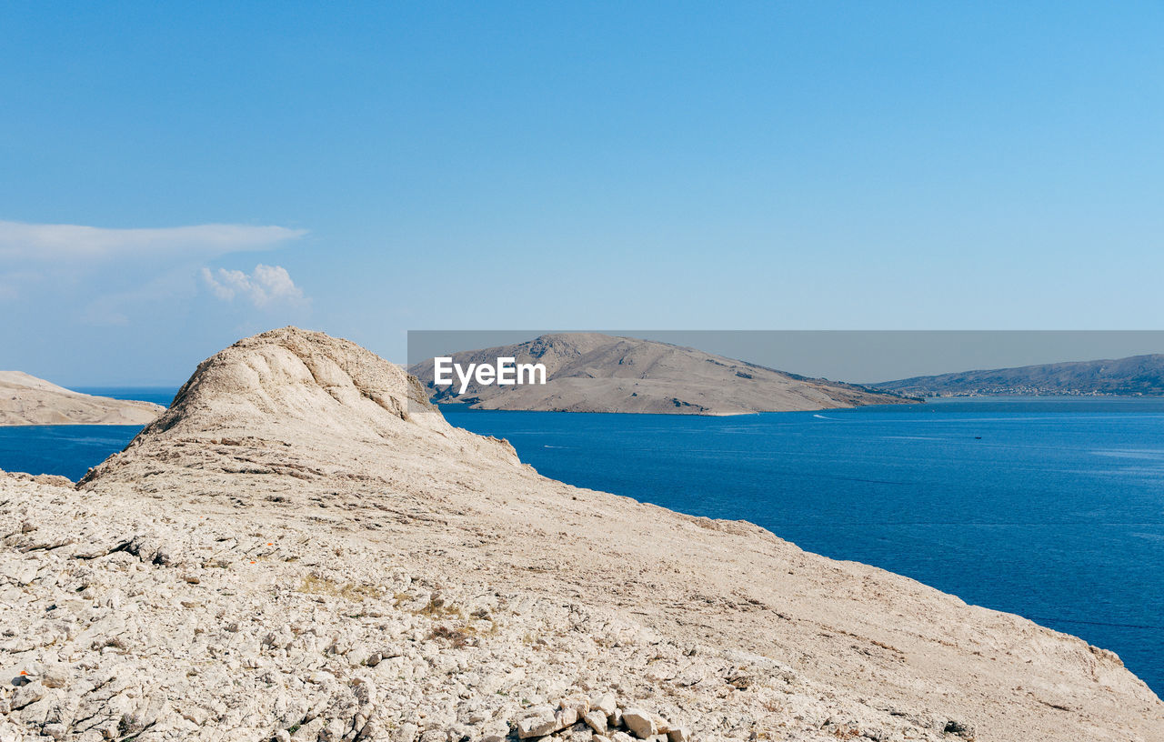 Beautiful rock formations on coast with amazing sea view on pag island in croatia.