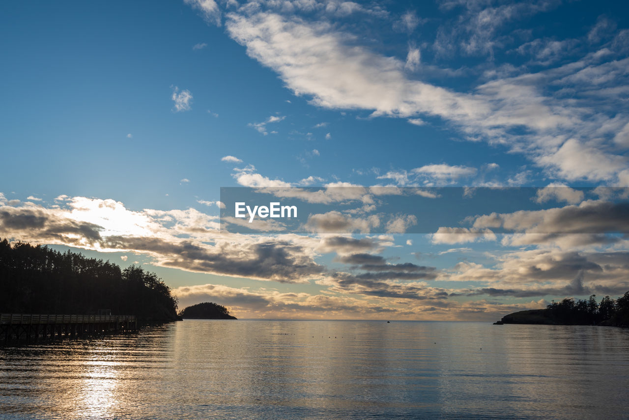 Scenic view of lake against sky at sunset