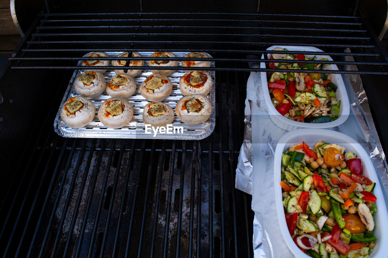 high angle view of food in container on table