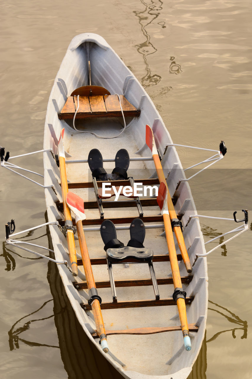 High angle view of boat sailing in lake