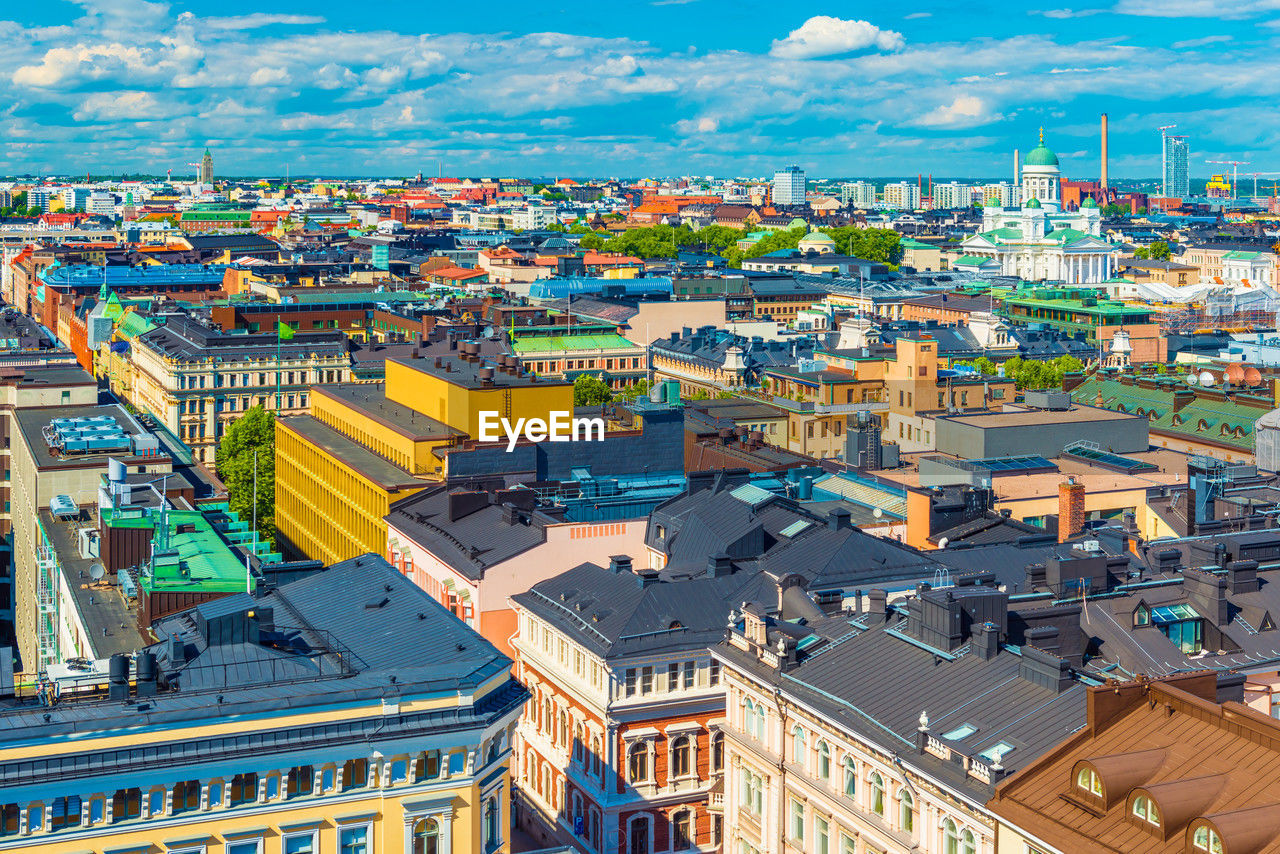 high angle view of townscape against sky