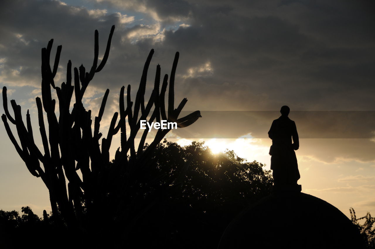 SILHOUETTE OF STATUE AGAINST SKY DURING SUNSET