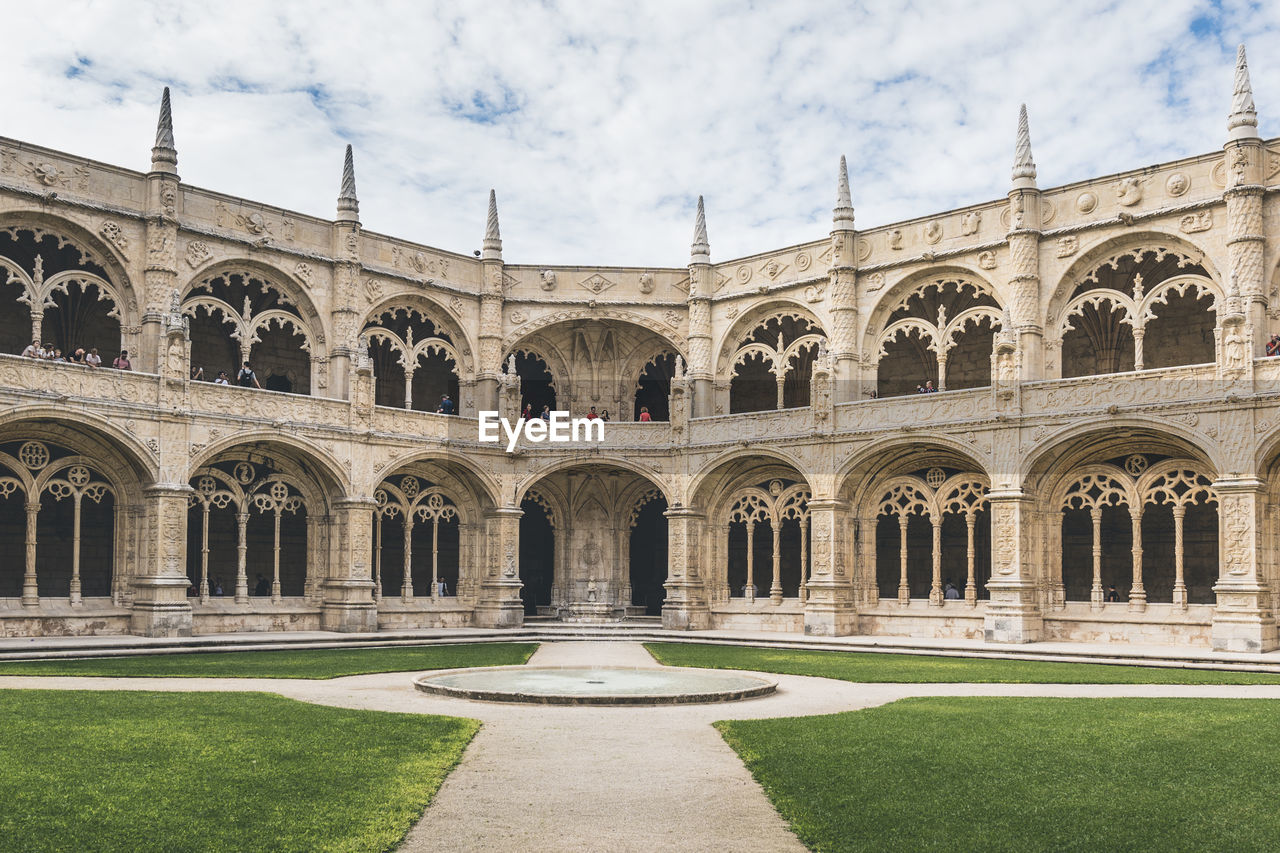 The jeronimos monastery with the view of courtyard in lisbon, portugal