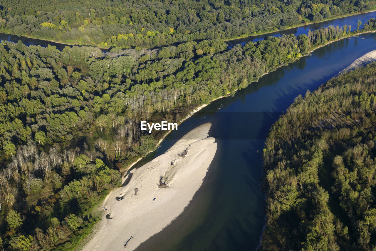 Aerial photo of gravel bars on the drava river