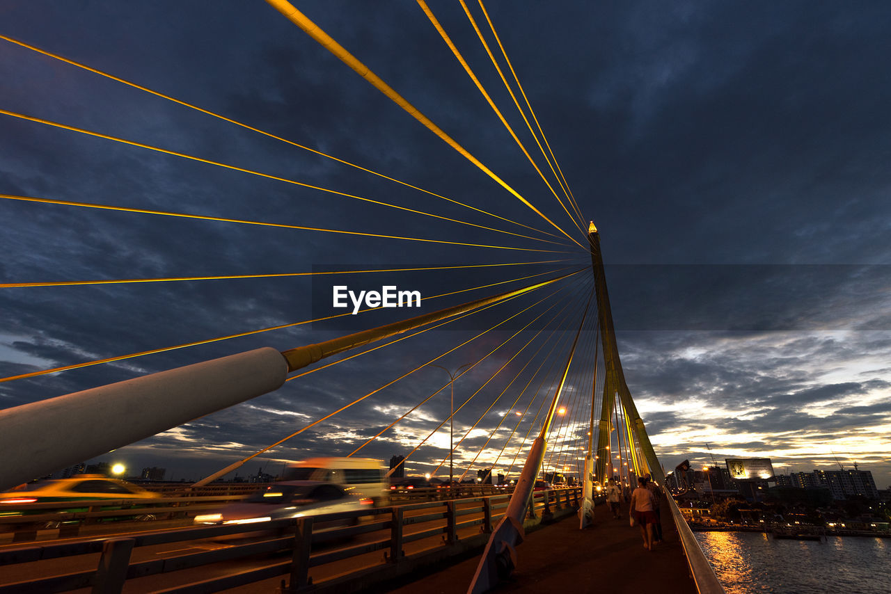 SUSPENSION BRIDGE OVER RIVER AGAINST SKY