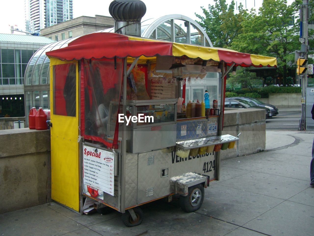 View of fast food vendor on city street