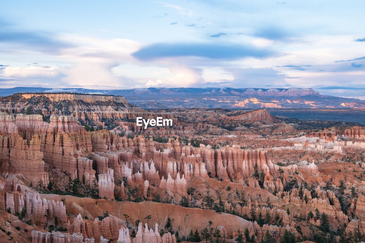 Aerial view of bryce canyon national park against cloudy sky