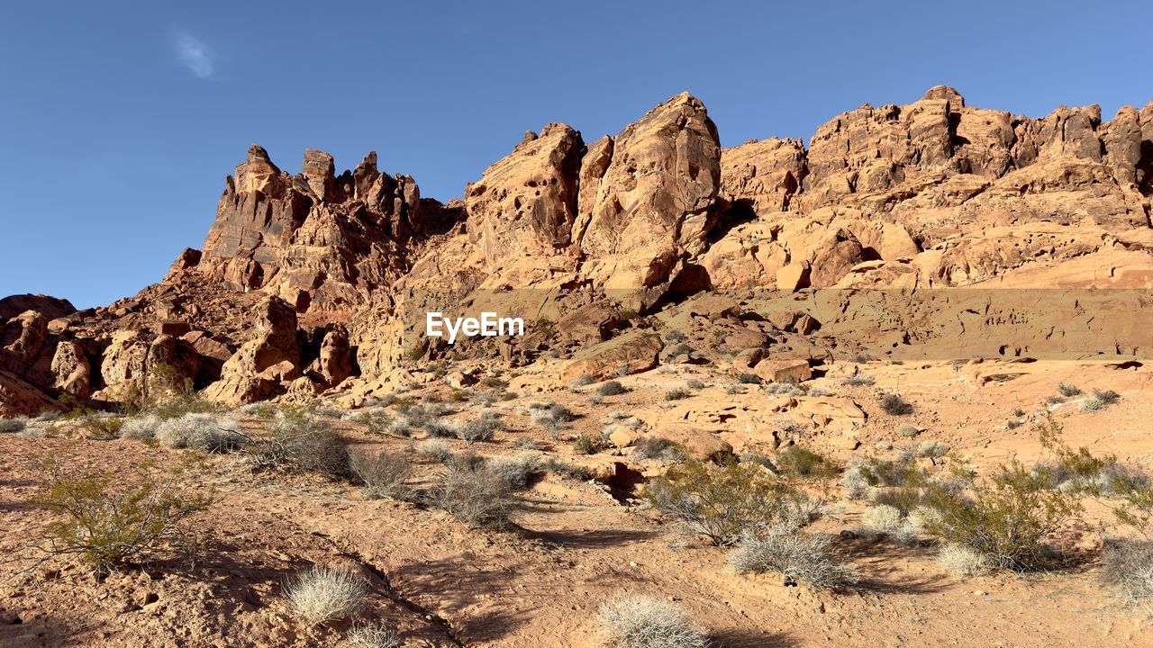 low angle view of rock formations