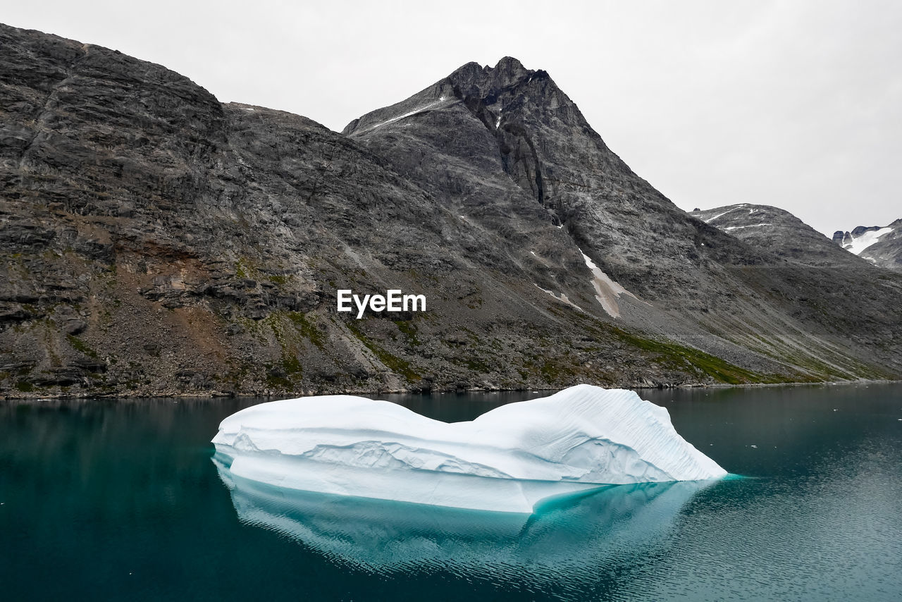 Scenic view of frozen lake against mountain range