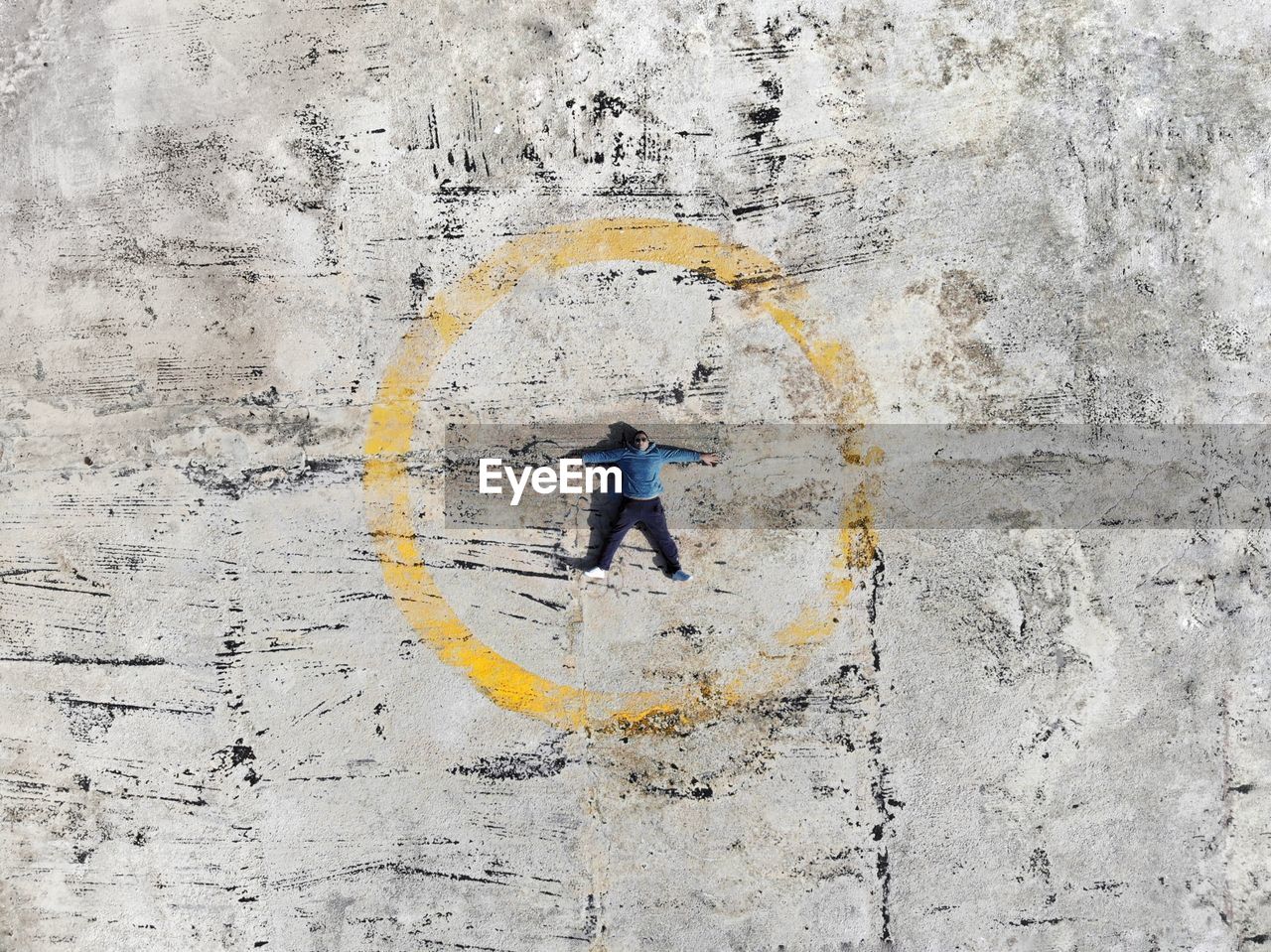 High angle view of man on wall
