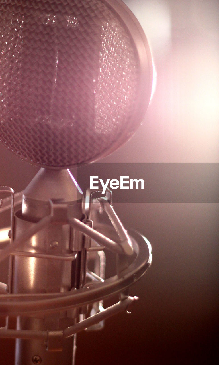 Close-up of microphone in recording studio