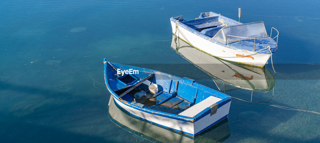 High angle view of boat moored in sea