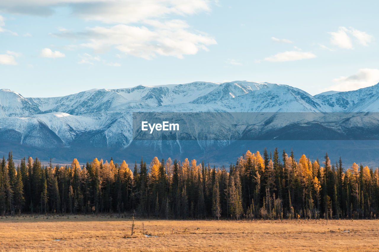 Scenic view of snowcapped mountains against sky