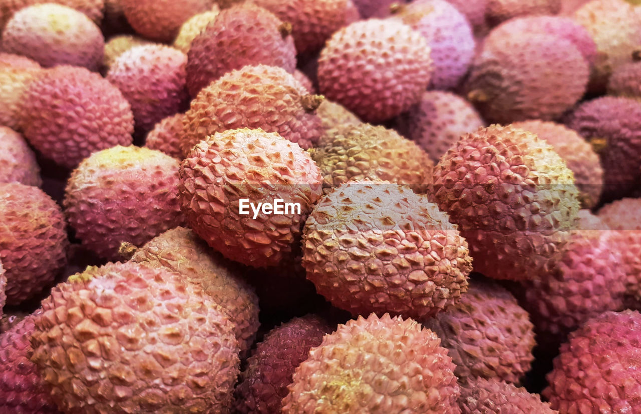 Close up shot of red exotic chinese lychee fruits