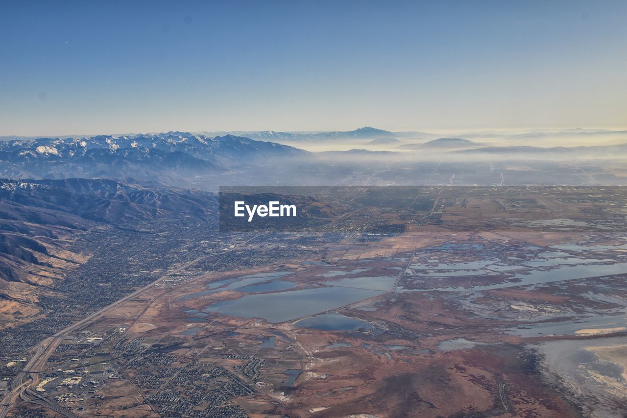 Wasatch front rocky mountain range aerial view from airplane in fall salt lake salt lake city utah