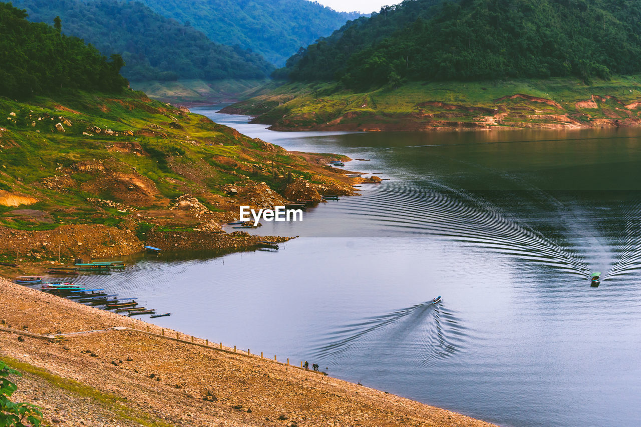 A resoervoir with the mountain background at dam khun dan pra kan cho, nakhonnayok, thailand